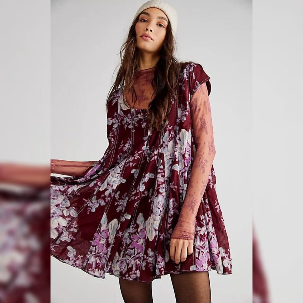 Free People Sully Dress S 6 Women's Casual Floral Printed Flared Short NEW 33434